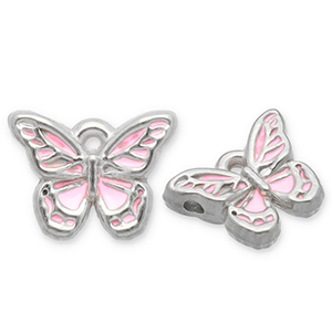 Stainless Steel - Rostfrei Stahl Anh&auml;nger Schmetterling Silver-light pink-white