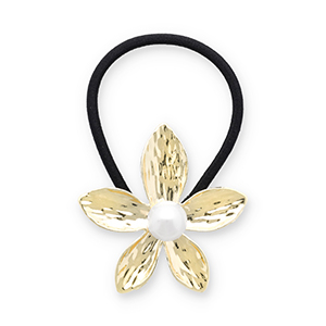 Haarschmuck Haargummi mit Metall Blume mit Imitation Perlen Gold-black-white