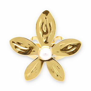 Ringe aus Stainless Steel - Rostfreiem Stahl Blume mit Perle Gold-white