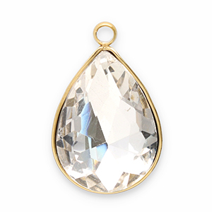 Stainless Steel - Rostfrei Stahl Anh&auml;nger Facet Tropfenform Gold-crystal