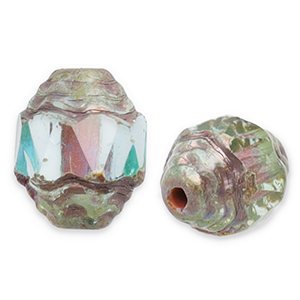 B&ouml;hmische Perlen FPB Oval 7x6mm Light aqua-dark travertin