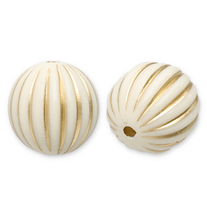 16 mm Acrylperlen Rund mit Linien Off white-gold