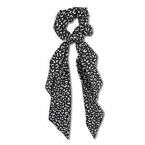 Scrunchie-Stoff Haargummi mit langem Band Black-white