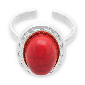 Ringe aus Stainless Steel - Rostfreiem Stahl mit Imitation von Naturstein Silver-red