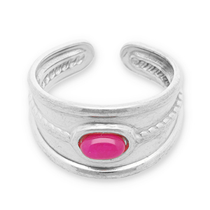 Ringe aus Stainless Steel - Rostfreiem Stahl mit Naturstein Silver-magenta