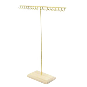 Schmuckdisplay T-Form f&uuml;r Kette mit Holz St&auml;nder Natural-gold