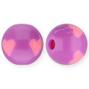 12 mm Acrylperlen mit Herz Purple-pink