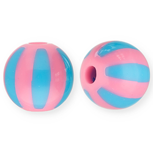 12 mm Acrylperlen mit Streifen Pink-light blue