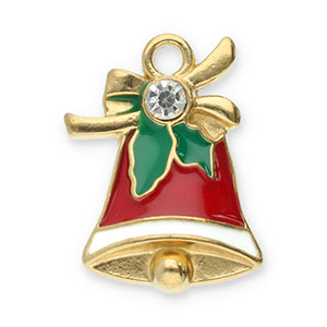 Stainless Steel - Rostfrei Stahl Anh&auml;nger Weihnachtsglocke Gold-red-green-white