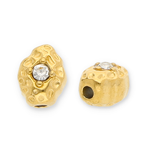 Stainless Steel - Rostfrei Stahl Perlen Oval mit Strass Gold-transparent