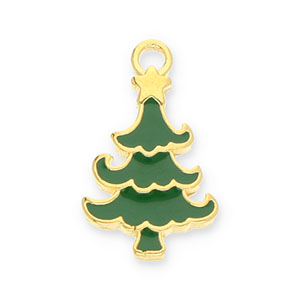 Metall Anh&auml;nger DQ Weihnachtsbaum Gold-dark green (Nickelfrei)