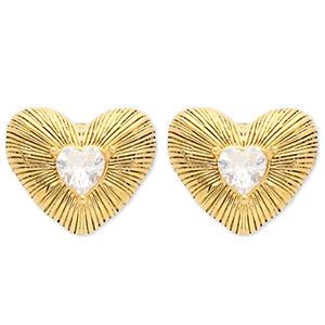 Ohrringe aus Stainless Steel - Rostfreiem Stahl Ohrstecker Herz Gold-crystal