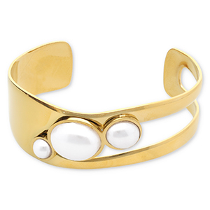 Armb&auml;nder aus Stainless Steel - Rostfreiem Stahl Bangle mit Imitation perlen Gold-white