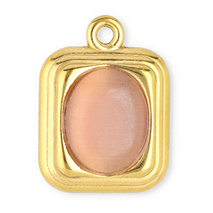 Stainless Steel - Rostfrei Stahl Anh&auml;nger Rechteck mit Naturstein Cat's Eye Gold-vintage pink