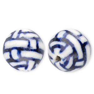 Perlen Keramik 12 mm mit Rechtecken Off white-Delft blue
