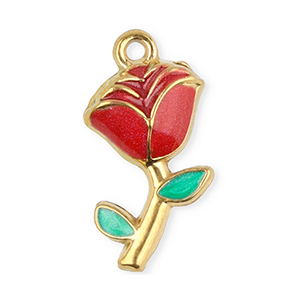 Stainless Steel - Rostfrei Stahl Anh&auml;nger Rose Gold-red-green