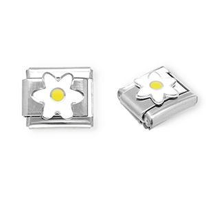 Italian Charm Element aus Stainless Steel - Rostfreiem Stahl Blume Silver-white-yellow