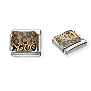 Italian Charm Element aus Stainless Steel - Rostfreiem Stahl Leopard-Print Silver-light brown-black