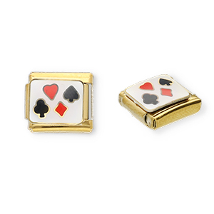Italian Charm Element aus Stainless Steel - Rostfreiem Stahl Spielkarte Gold-white-red-black