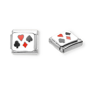 Italian Charm Element aus Stainless Steel - Rostfreiem Stahl Spielkarte Silver-white-red-black
