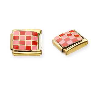 Italian Charm Element aus Stainless Steel - Rostfreiem Stahl Blockmuster Gold-pink-red