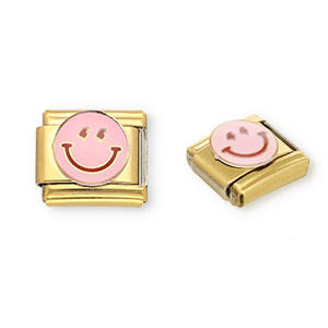 Italian Charm Element aus Stainless Steel - Rostfreiem Stahl Smiley Gold-light pink-purple