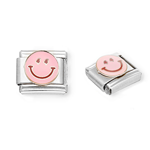 Italian Charm Element aus Stainless Steel - Rostfreiem Stahl Smiley Silver-light pink-purple