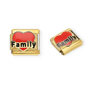 Italian Charm Element aus Stainless Steel - Rostfreiem Stahl Herz "Family" Gold-red-black