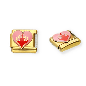 Italian Charm Element aus Stainless Steel - Rostfreiem Stahl Herz Gold-pink-red