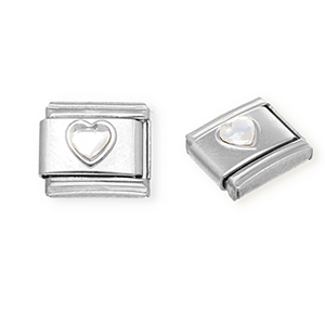 Italian Charm Element aus Stainless Steel - Rostfreiem Stahl Herz mit Strass Silver-crystal