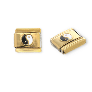 Italian Charm Element aus Stainless Steel - Rostfreiem Stahl Yin & Yang Gold-black-white
