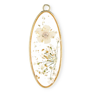 Anh&auml;nger mit getrockneter Blume Lang Oval Gold-off white