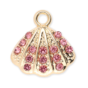 Metall Anh&auml;nger Muschel mit Strass Gold-pink