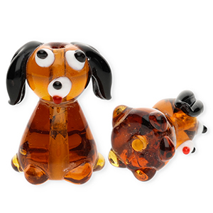 Handgefertigt Glasperlen Hund Transparent brown-black-white-red
