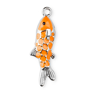 Stainless Steel - Rostfrei Stahl Anh&auml;nger Enamel Fisch Silver-orange-black