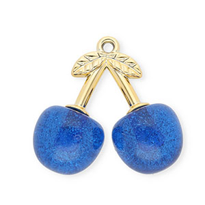 Acryl Anh&auml;nger Kirschen Gold- blue glitter