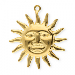 Stainless Steel - Rostfrei Stahl Anh&auml;nger Sonne mit Gesicht Gold