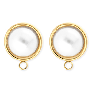 BY31&reg; Stainless Steel - Rostfrei Stahl Schmuckzubeh&ouml;r Ohrringe&nbsp;/&nbsp;Ohrstecker Rund mit Imitation Perle mit &Ouml;se Gold-white