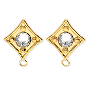BY31&reg; Stainless Steel - Rostfrei Stahl Schmuckzubeh&ouml;r Ohrringe&nbsp;/&nbsp;Ohrstecker Rhombus mit Kristall mit &Ouml;se Gold-crystal