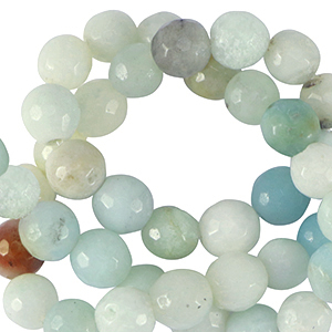 Naturstein Perlen Chalcedon (Quarz) 4mm Facett geschliffen Multicolour turquoise blue