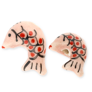 Perlen Keramik Fisch Vintage pink-red-black