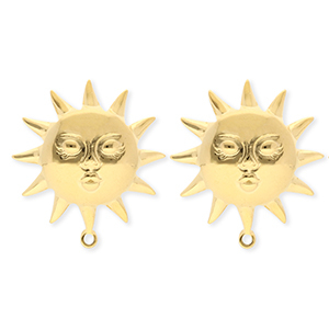 BY31&reg; Stainless Steel - Rostfrei Stahl Schmuckzubeh&ouml;r Ohrringe&nbsp;/&nbsp;Ohrstecker Sonne mit Gesicht mit &Ouml;se Gold