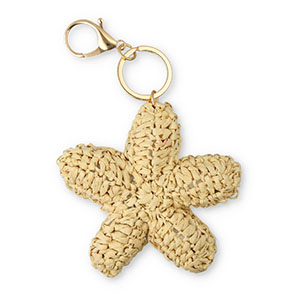 Schl&uuml;sselanh&auml;nger Geh&auml;kelte Seestern Gold-beige
