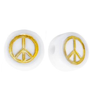 Buchstaben Perlen aus Acryl peace White-gold