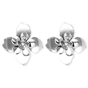 Statement Ohrringe&nbsp;/&nbsp;Ohrstecker Blume mit Rostfrei Stahl-Stecker Silver