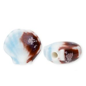 Perlen Keramik Muschel Light blue-brown