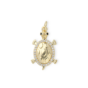 Brass TQ Metall Anh&auml;nger Schildkr&ouml;te mit Strass Gold-transparent-black