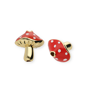 Brass TQ Metall Perlen Fliegenpilz Gold-red-white