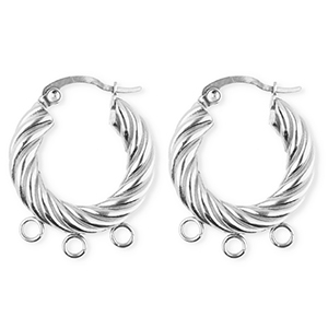 BY31&reg; Schmuckzubeh&ouml;r aus rostfreiem Edelstahl Ohrringe / Ohrstecker Twisted mit 3 &Ouml;sen Silver
