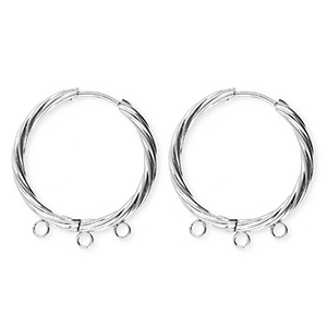BY31&reg; Schmuckzubeh&ouml;r aus rostfreiem Edelstahl Ohrringe / Ohrstecker Twisted mit 3 &Ouml;sen Silver